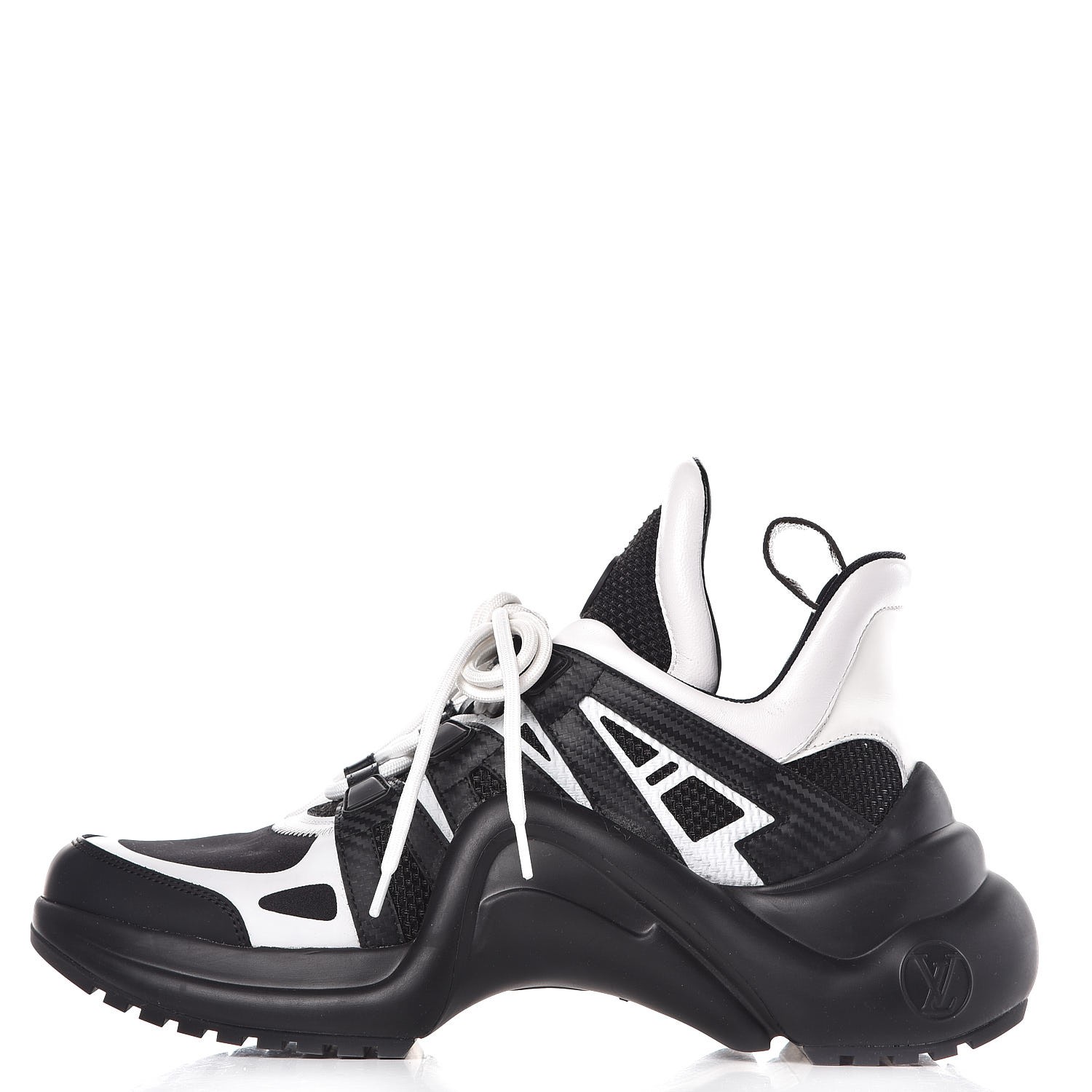 LOUIS VUITTON Calfskin Technical Nylon LV Archlight Sneakers 38.5 Black White 287778