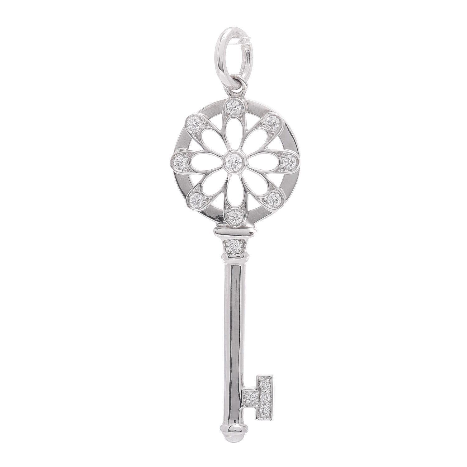 TIFFANY 18K White Gold Diamond Floral Key Pendant 729802 | FASHIONPHILE