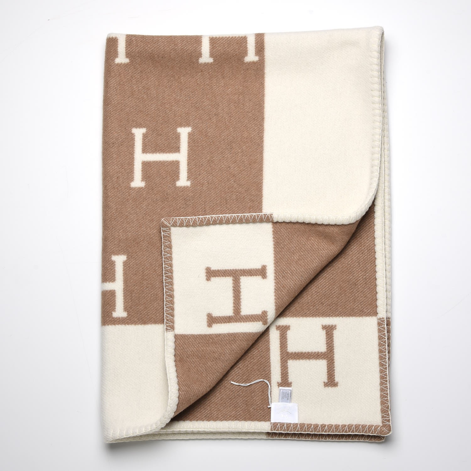 HERMES Wool Cashmere Avalon Baby Blanket Noisette Moyen White 268353