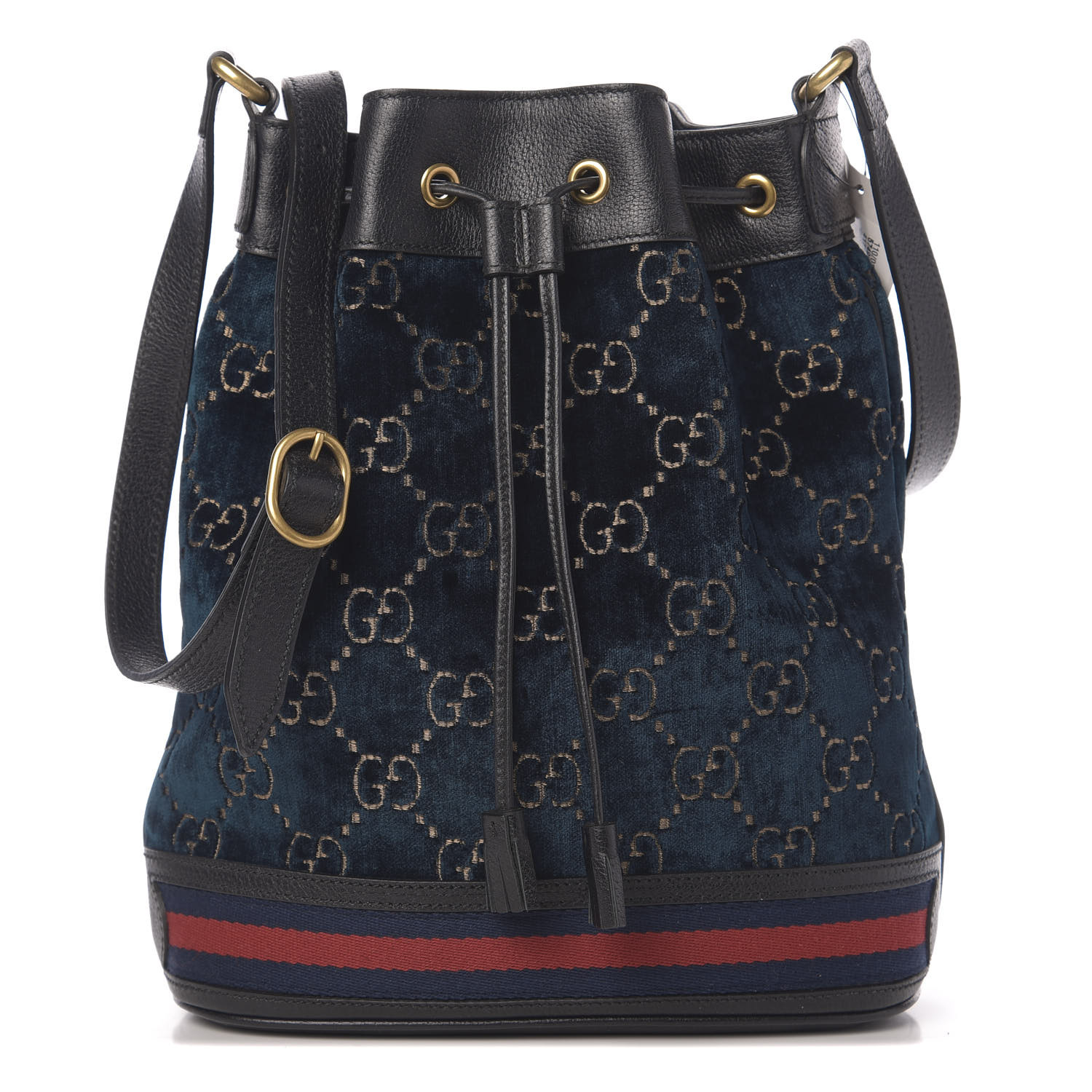 GUCCI Velvet Web GG Bucket Bag Blue 611728