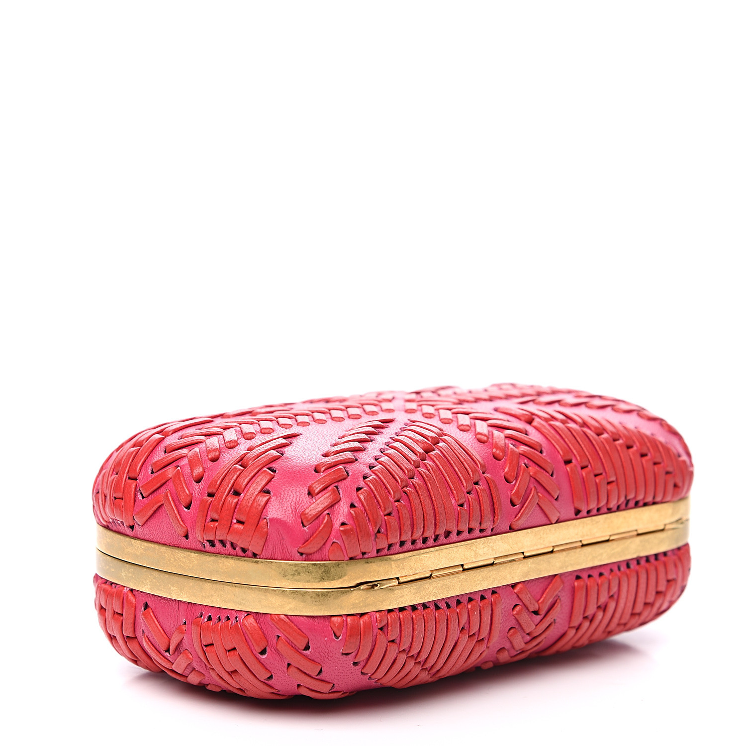 ALEXANDER MCQUEEN Calfskin Woven Britannia Skull Box Clutch Red Pink 562453