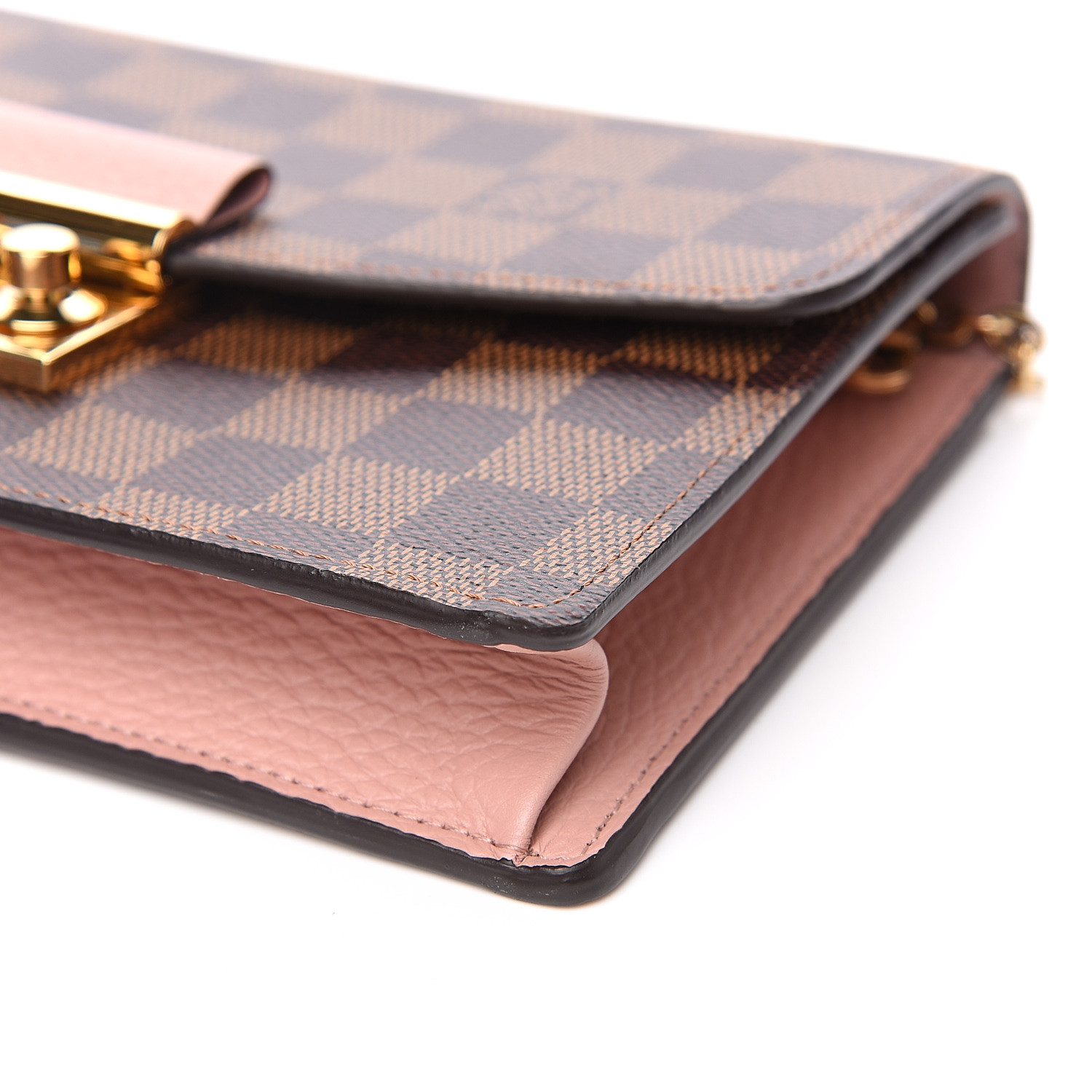 LV LV Women Croisette Chain Wallet Magnolia Pink Damier Ebene Coated Canvas