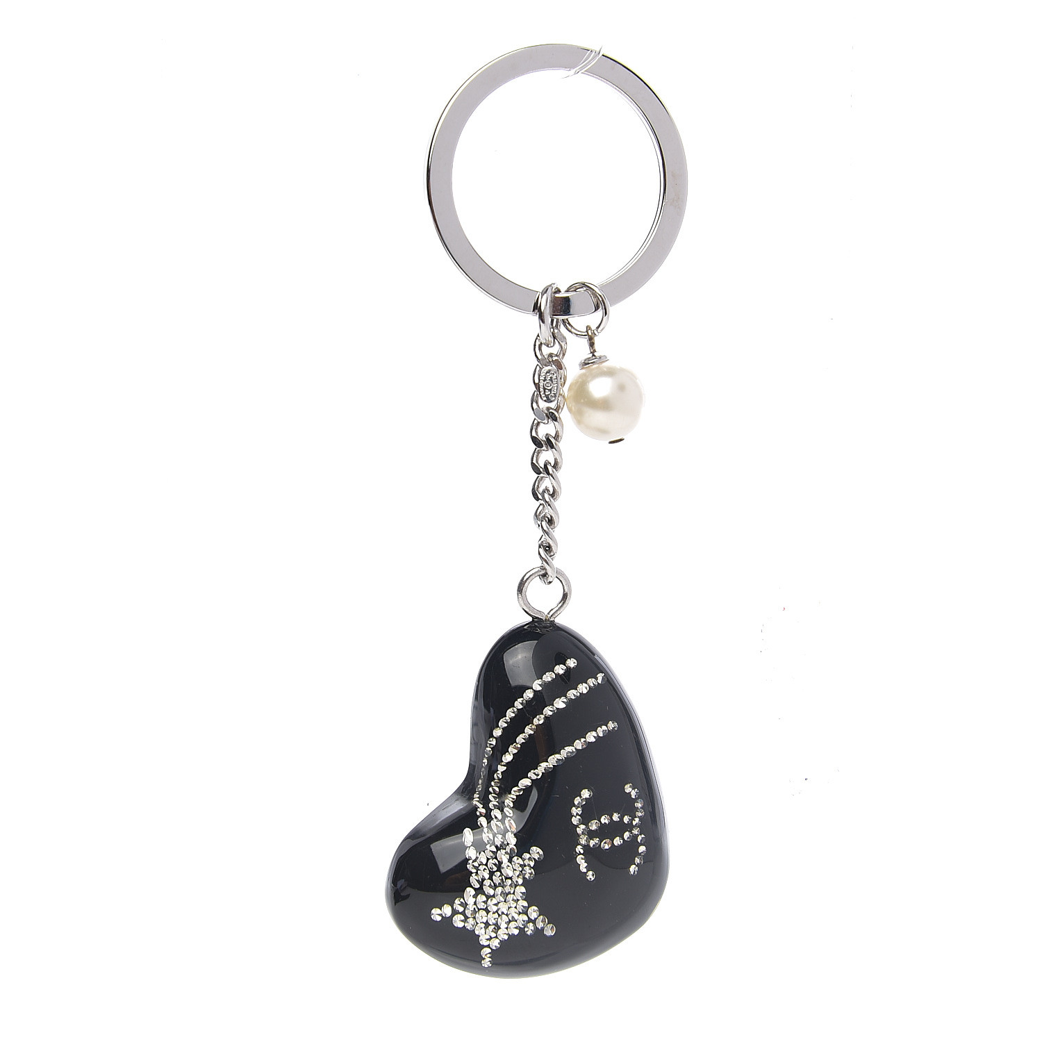 CHANEL Resin Crystal Embellished Heart Keychain Black 560287