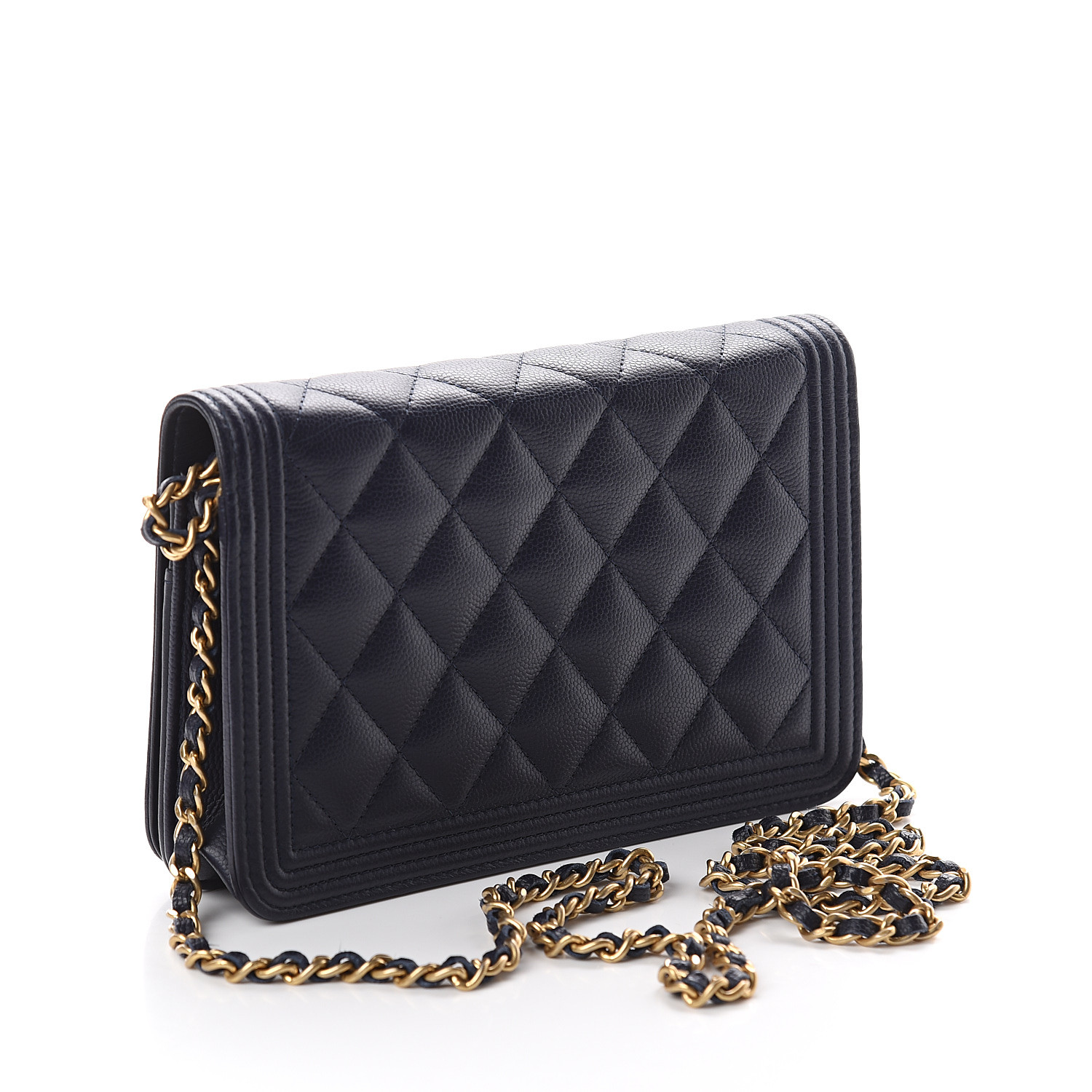 CHANEL Caviar Quilted Boy Wallet On Chain WOC Navy 560278