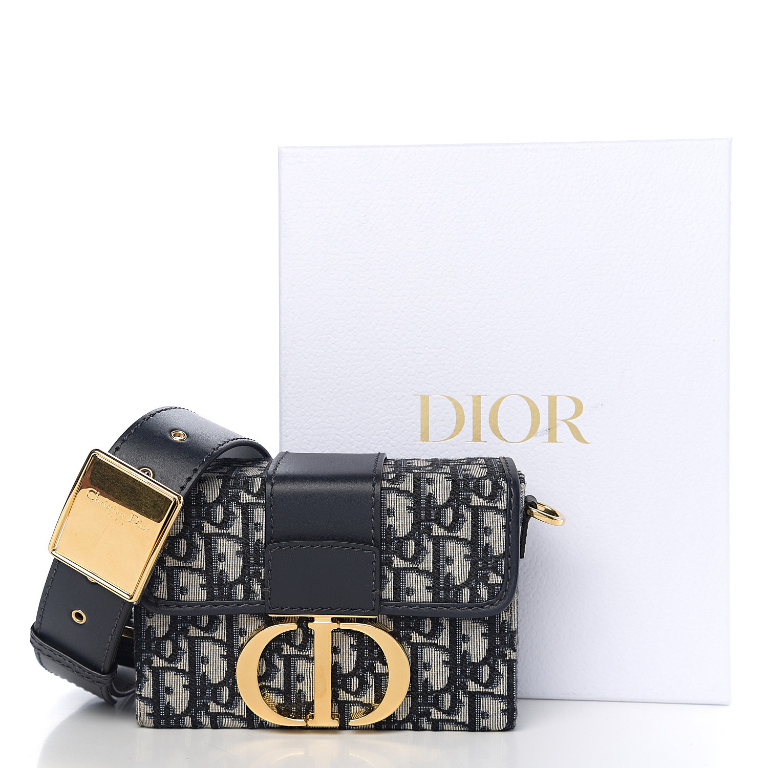 CHRISTIAN DIOR Oblique Montaigne 30 Box Bag Blue 561458 | FASHIONPHILE