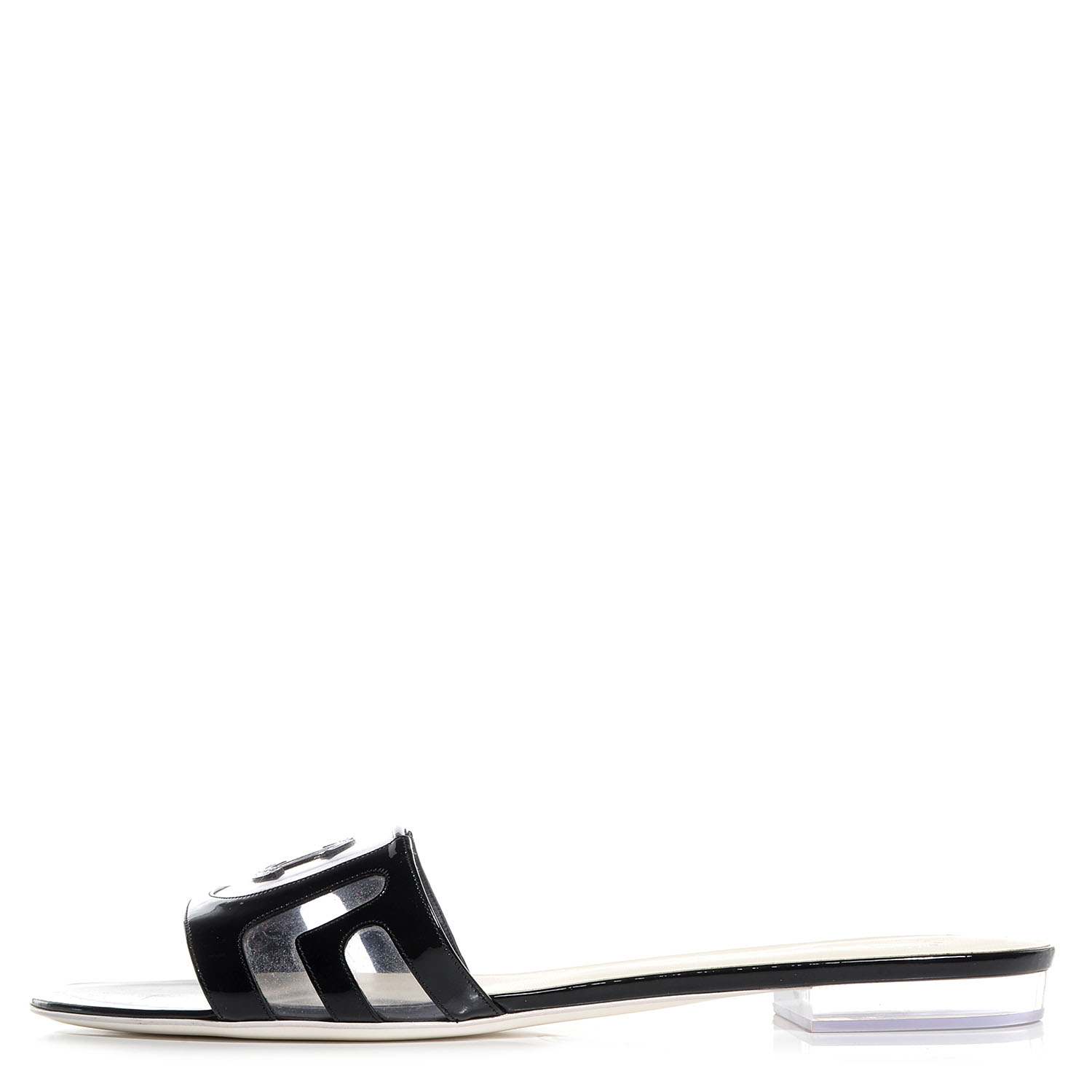 CHANEL Vinyl Patent Leather CC Slides 41 Black 78949