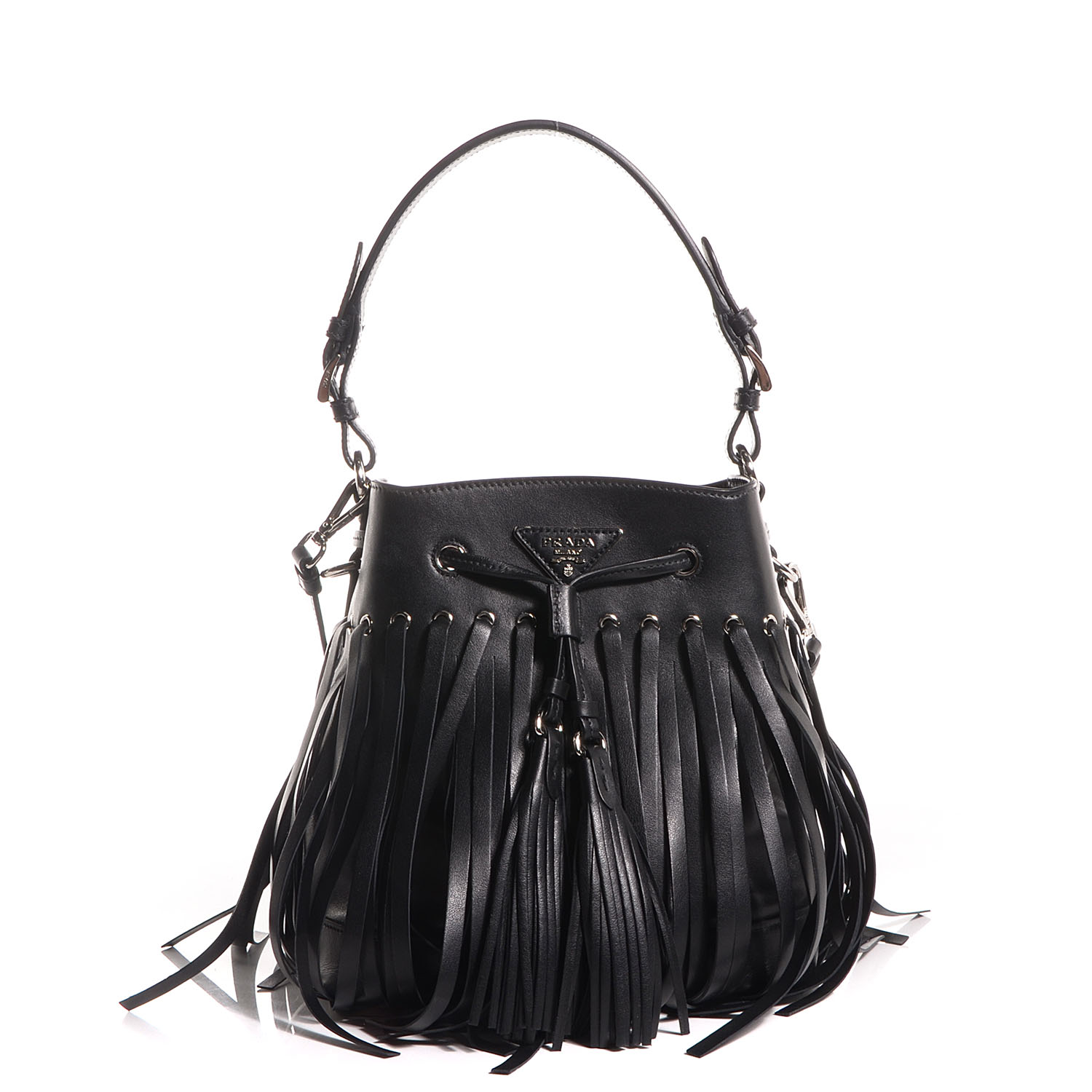 prada fringe bucket bag