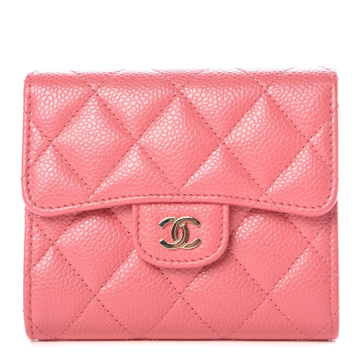 CHANEL Caviar Quilted Compact Flap Wallet Pink 348144