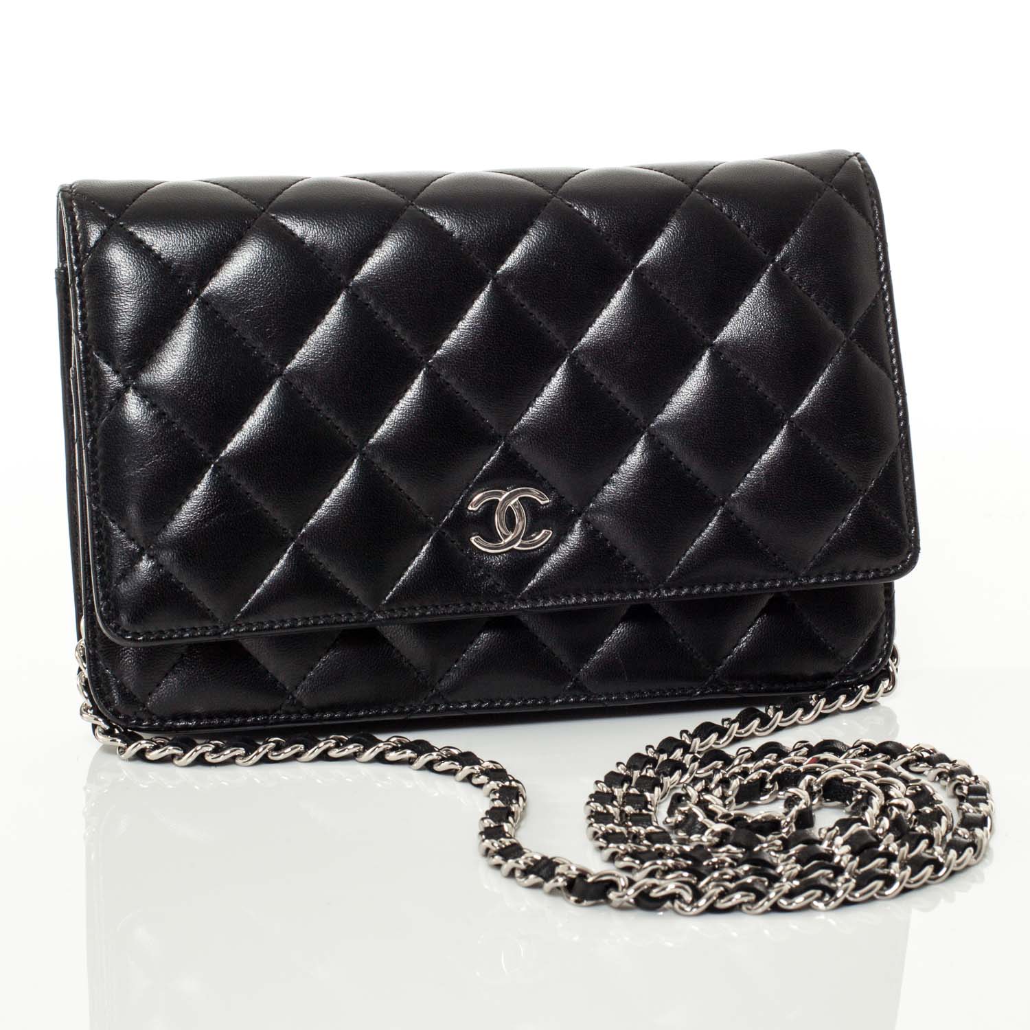 CHANEL Lambskin Quilted Wallet On Chain WOC Black 35414