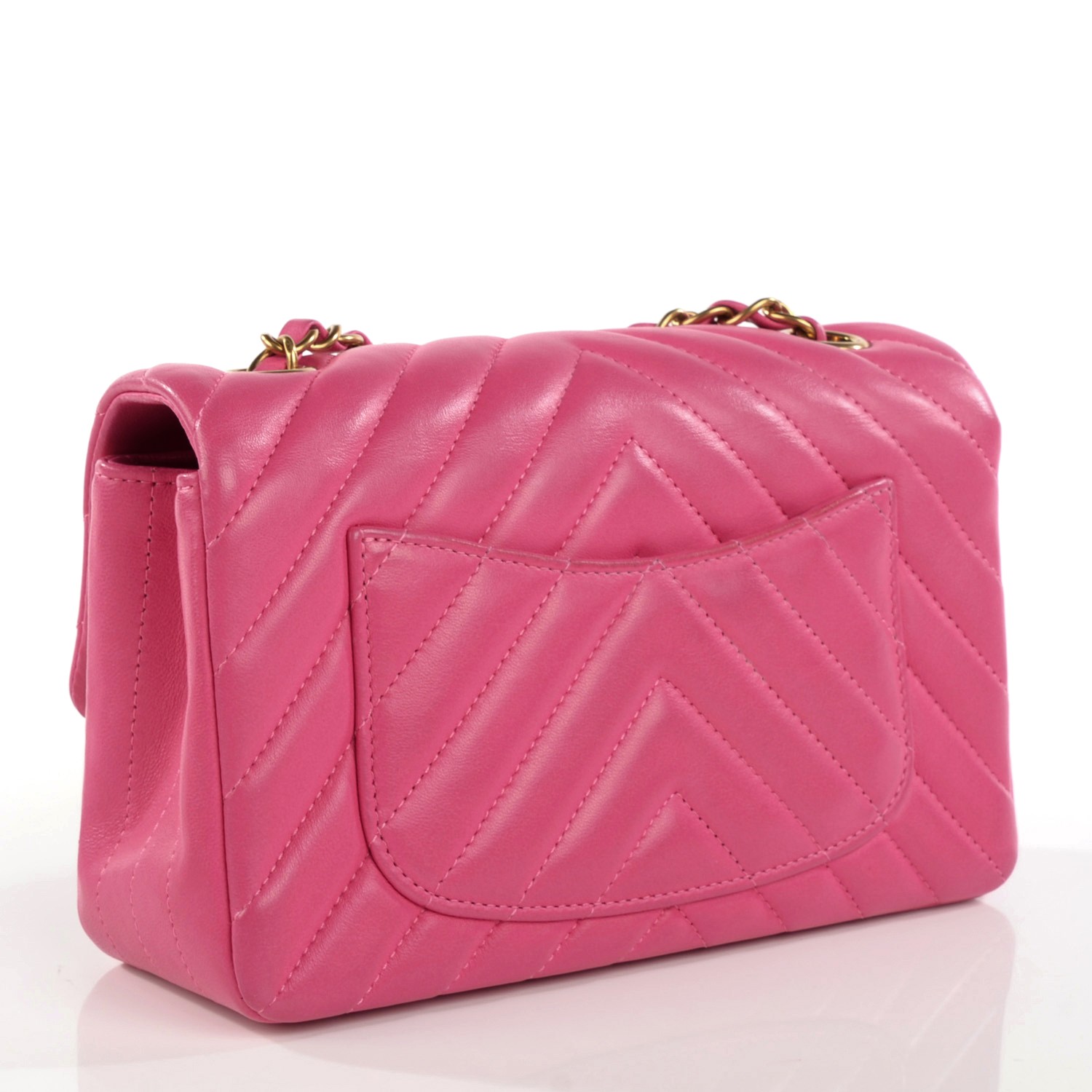 CHANEL Lambskin Chevron Quilted Mini Rectangular Flap Fuchsia 103606