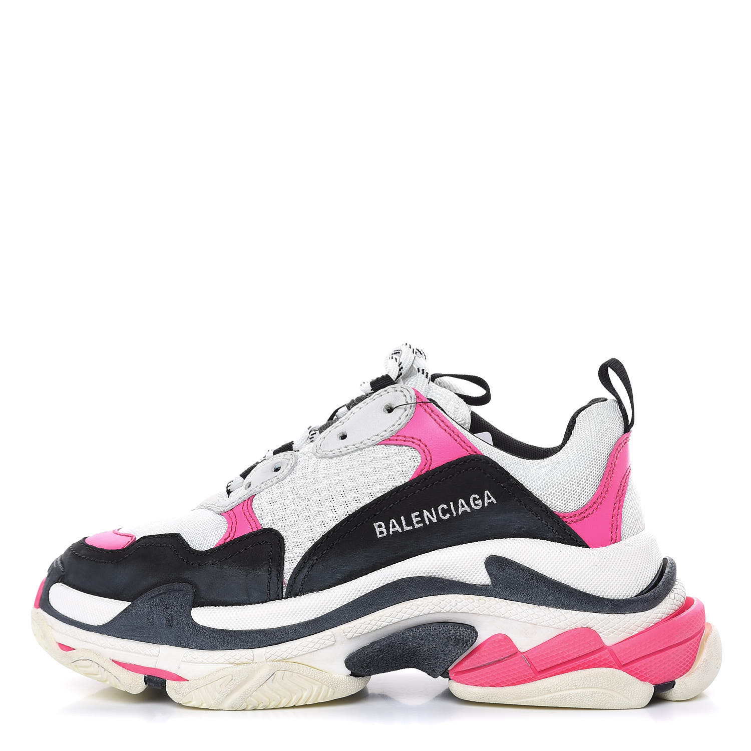 Balenciaga Calfskin Mesh Womens Triple S Trainers Sneakers 37 Pink