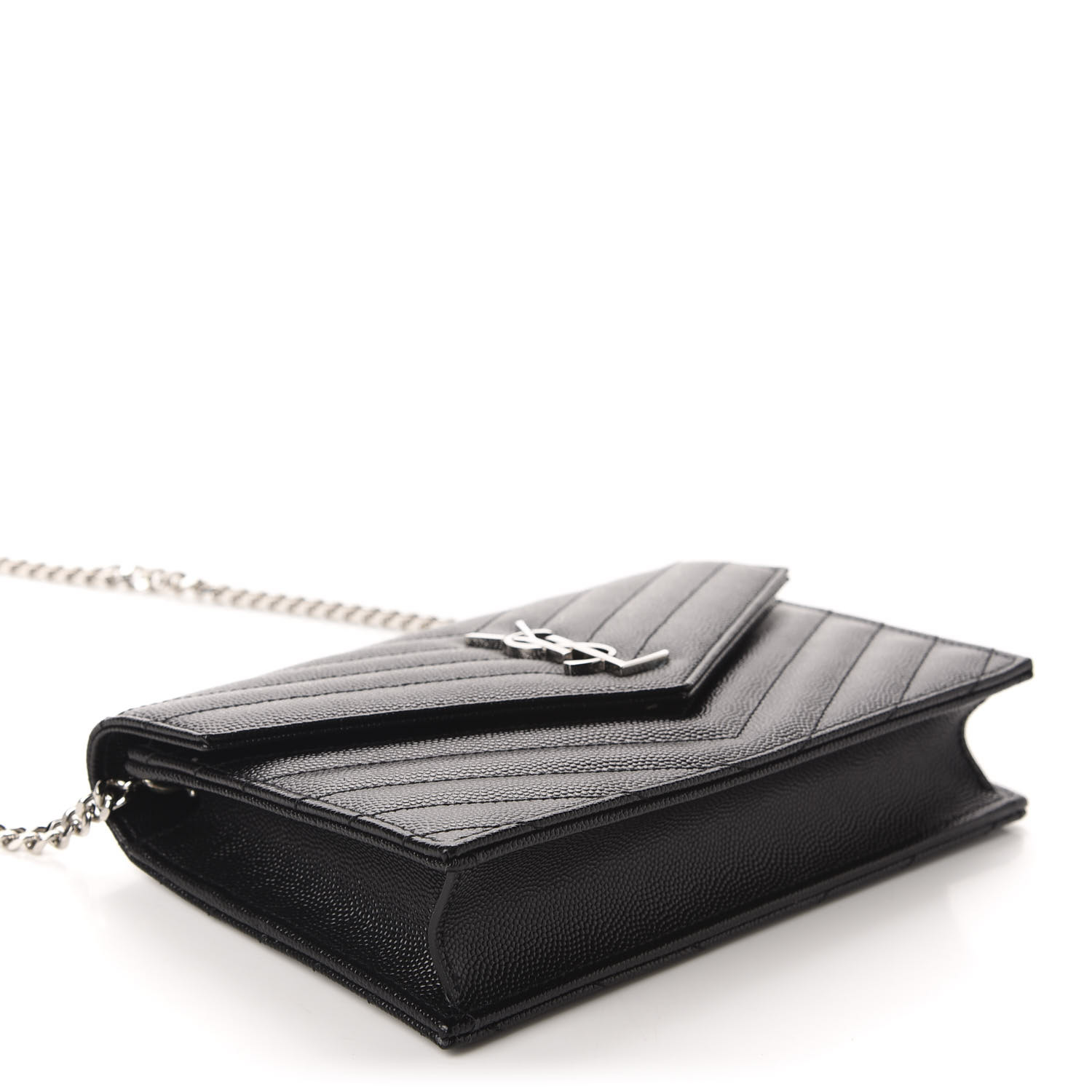 SAINT LAURENT Grain De Poudre Matelasse Chevron Monogram Envelope Chain ...