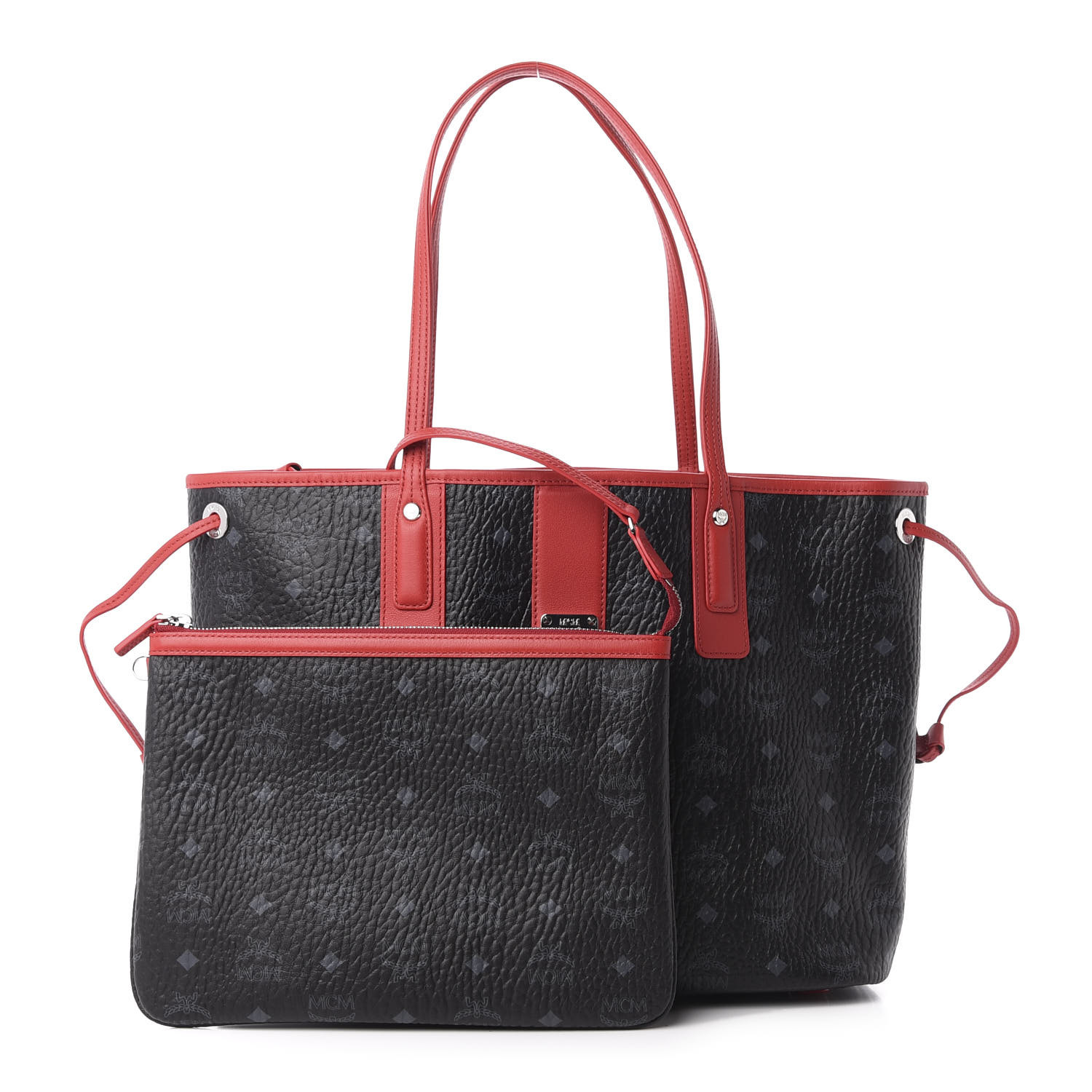 red mcm tote bags