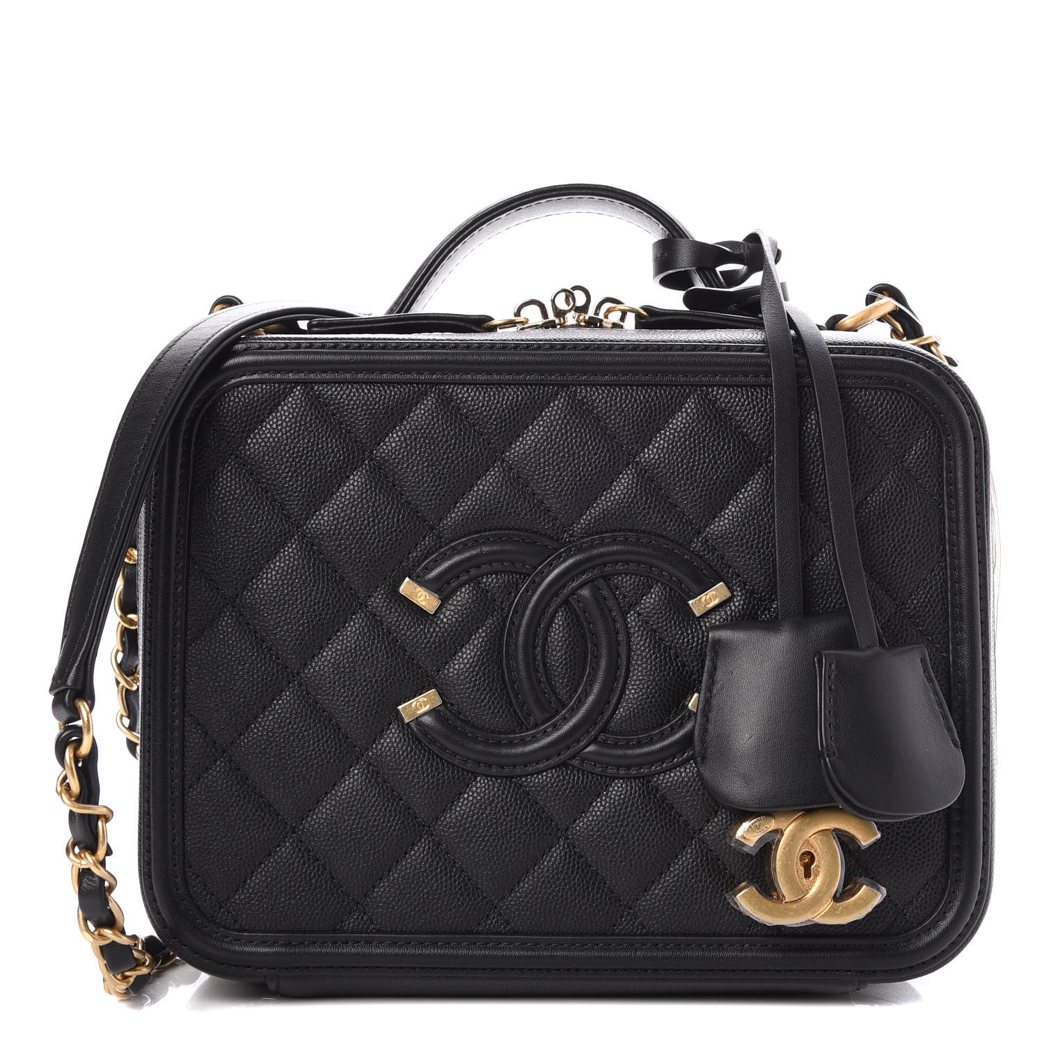 CHANEL Caviar Quilted Medium CC Filigree Vanity Case Black 269150