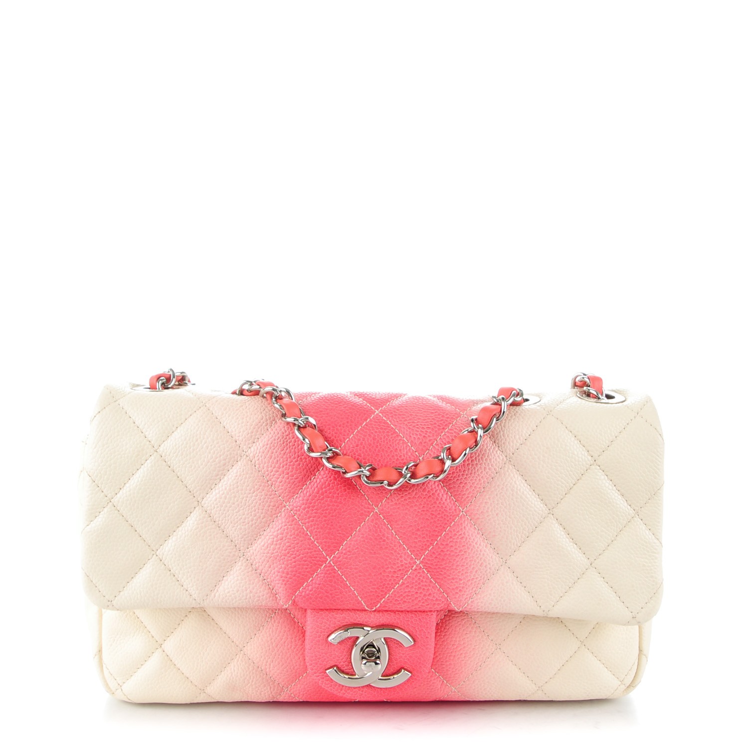 CHANEL Caviar Quilted Ombre Medium Single Flap White Rose 159956
