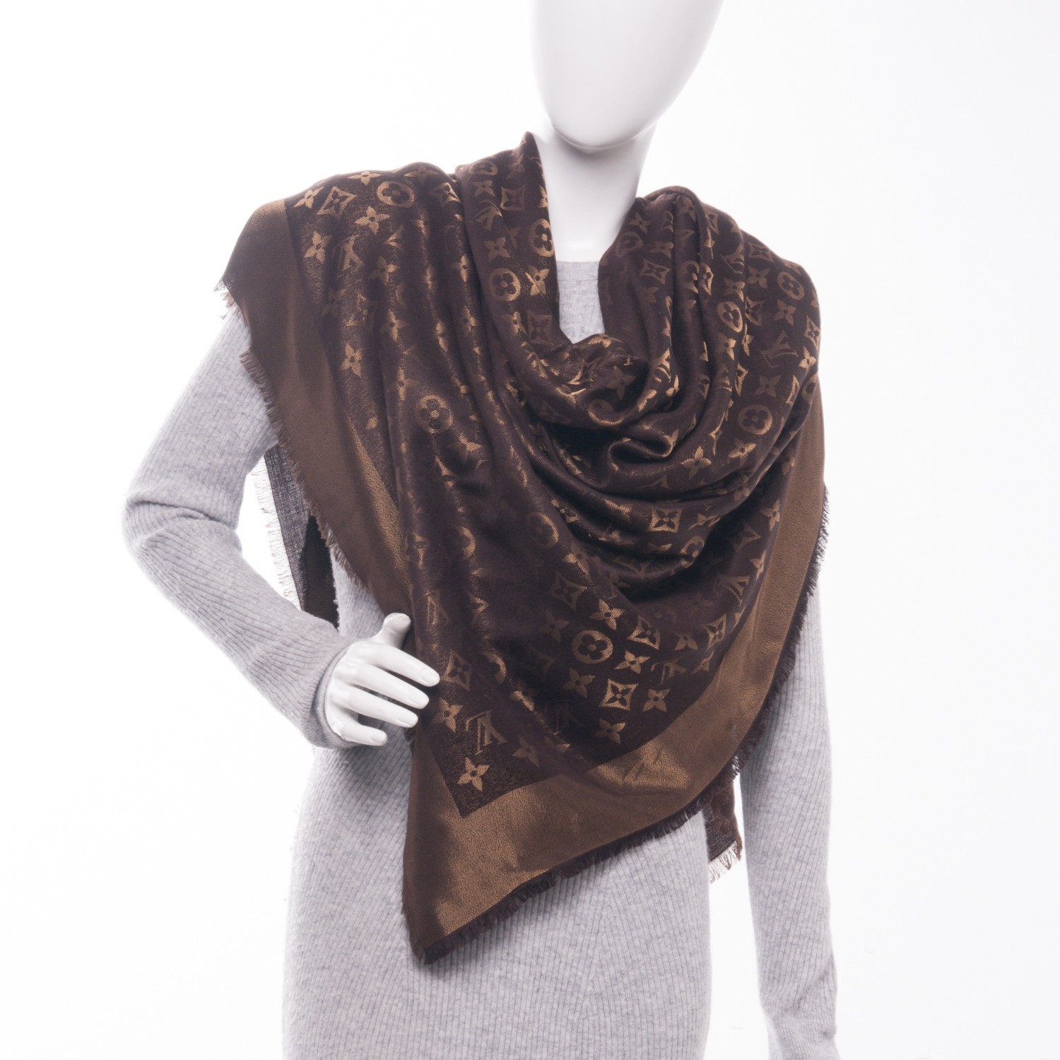 Châle monogram shine silk scarf Louis Vuitton Brown in Silk - 37073784