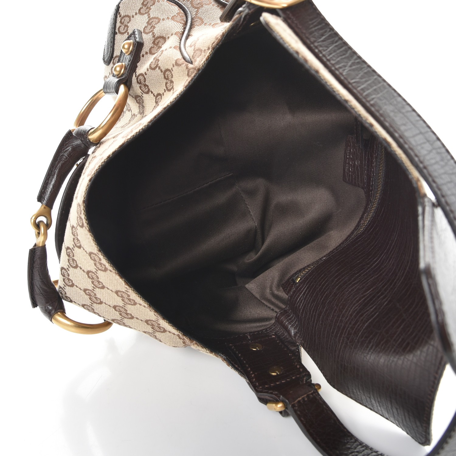 GUCCI Monogram Horsebit Chain Flap Shoulder Bag Brown 237804