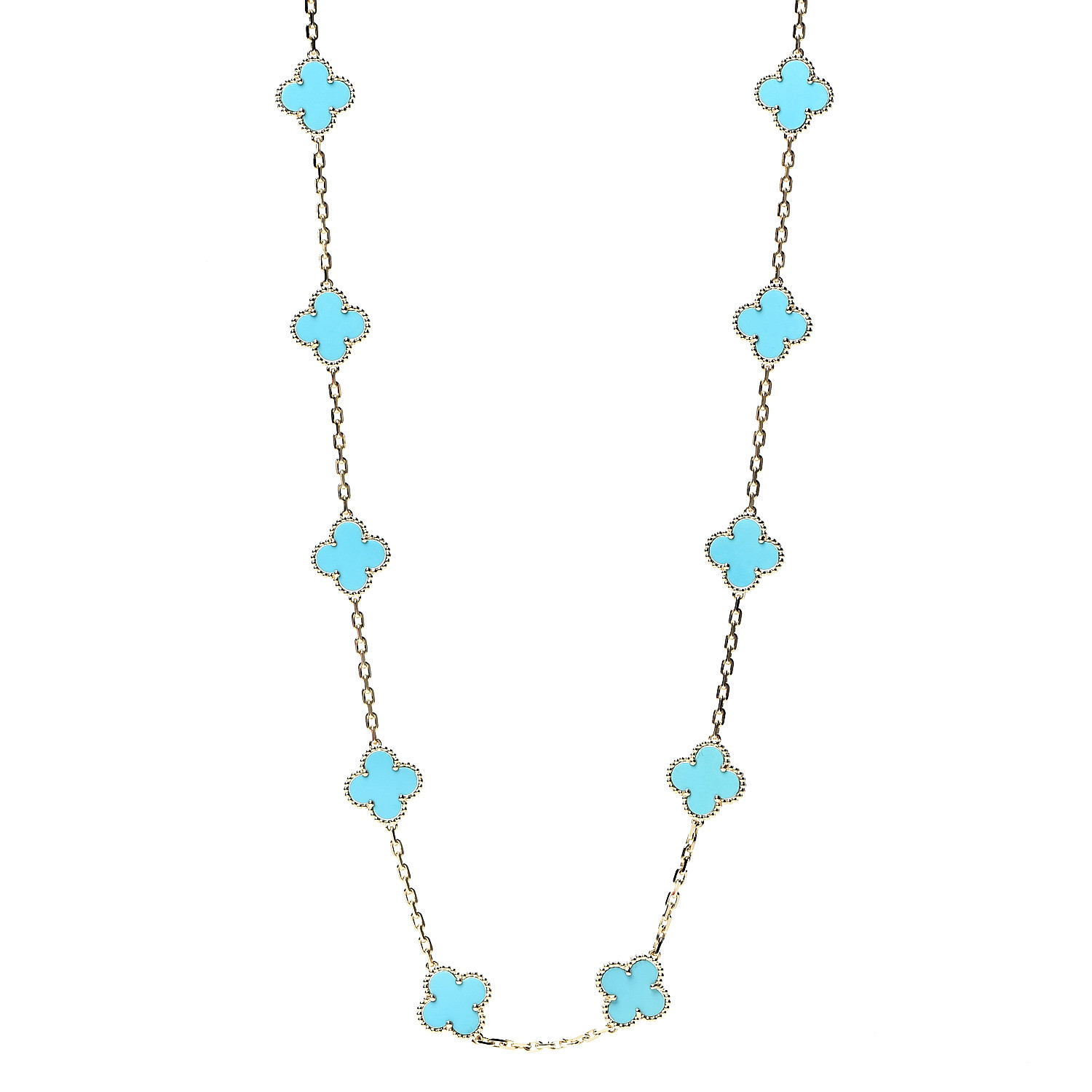 VAN CLEEF & ARPELS 18K Yellow Gold Turquoise 20 Motifs Vintage Alhambra ...