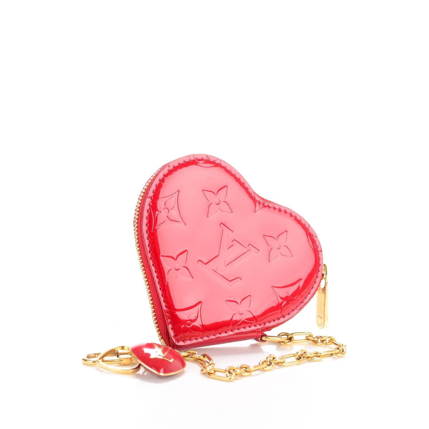 Louis Vuitton Red Pomme d'Amour Monogram Rayures Vernis Heart Coin