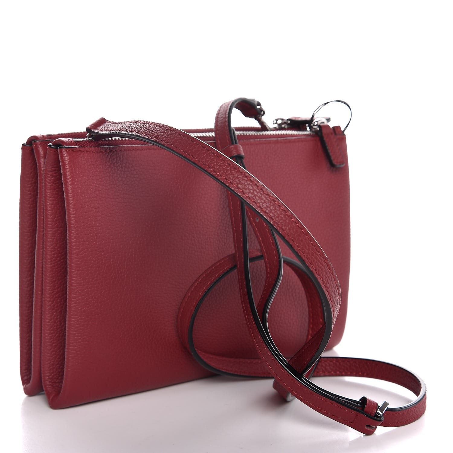 MCM Grained Calfskin Milla Double Crossbody Bag Sash Burgundy 306777