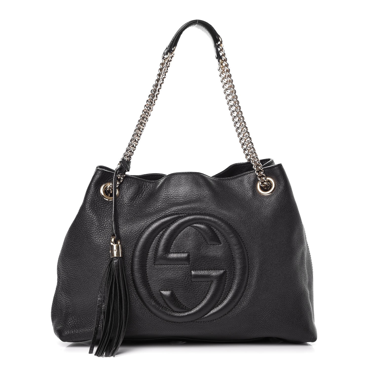 gucci pebbled calfskin medium soho chain shoulder bag black