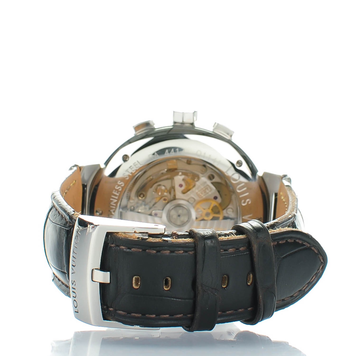 Louis Vuitton Brown Stainless Steel Alligator Tambour Q10A1 Automatic Men's  Wristwatch 45 mm Louis Vuitton