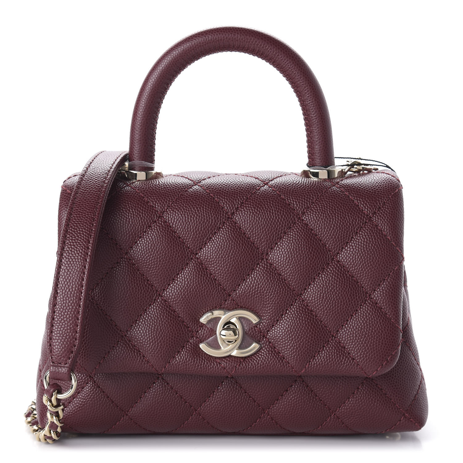 Chanel Caviar Quilted Extra Mini Coco Handle Flap Burgundy Fashionphile