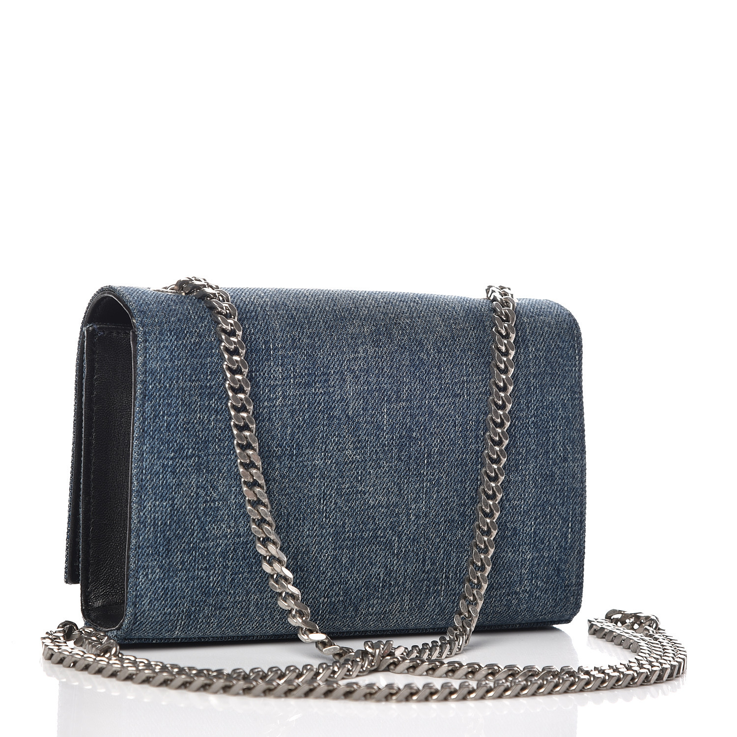 SAINT LAURENT Denim Small Classic Monogram Kate Satchel Blue 411105