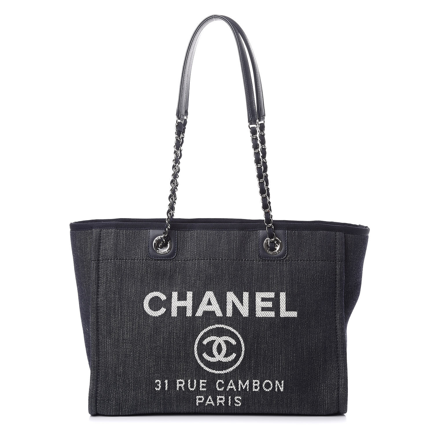 CHANEL Denim Small Deauville Tote Dark Blue 411504