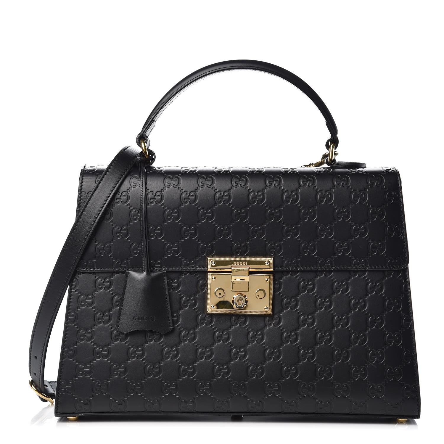 GUCCI Guccissima Medium Padlock Signature Top Handle Bag Black 347434
