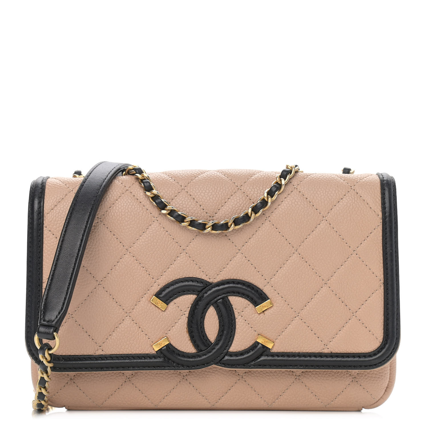 chanel filigree flap beige black