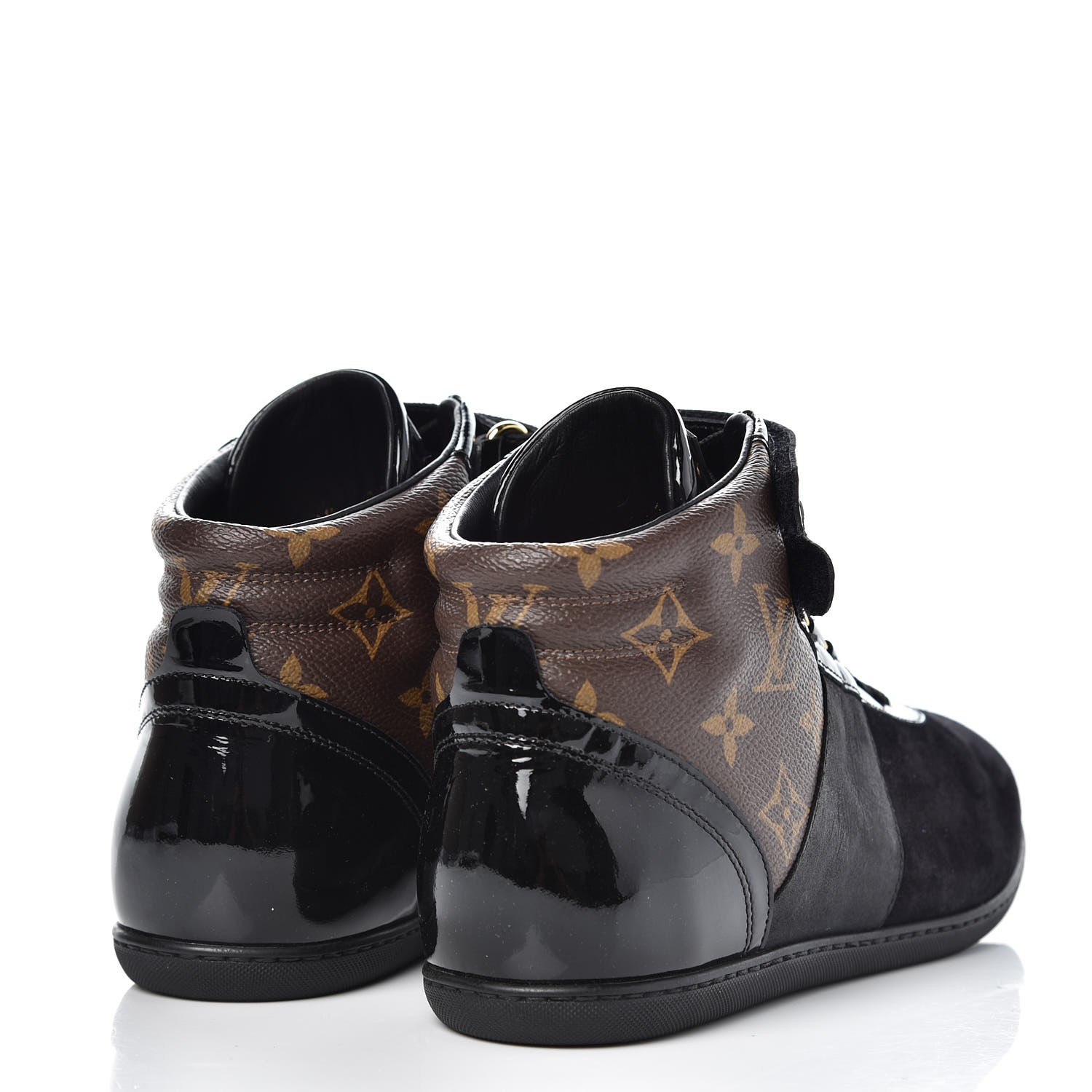 LOUIS VUITTON Monogram Suede Patent Womens Move Up Sneakers 36.5 Black ...