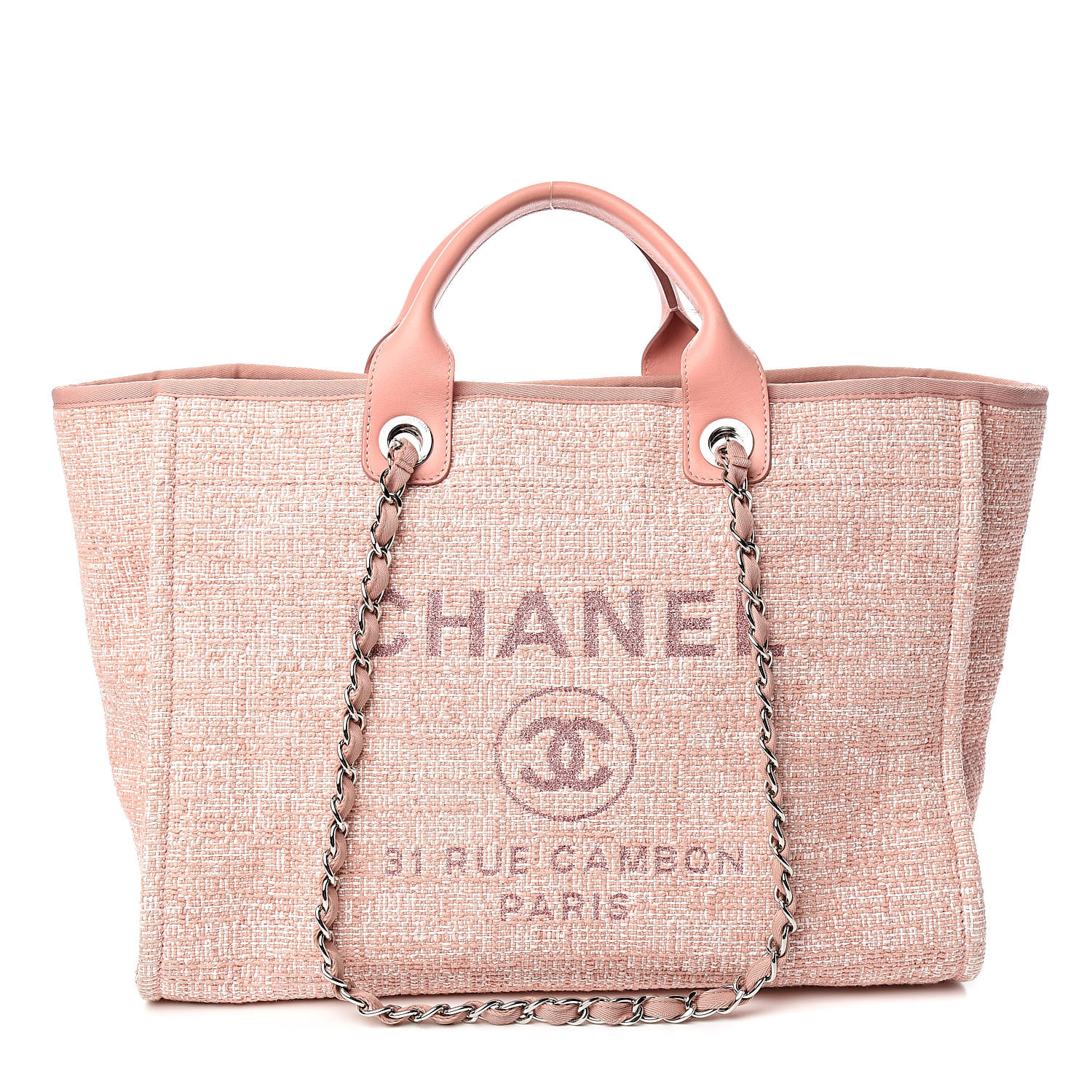 CHANEL Canvas Medium Deauville Tote Pink 530235