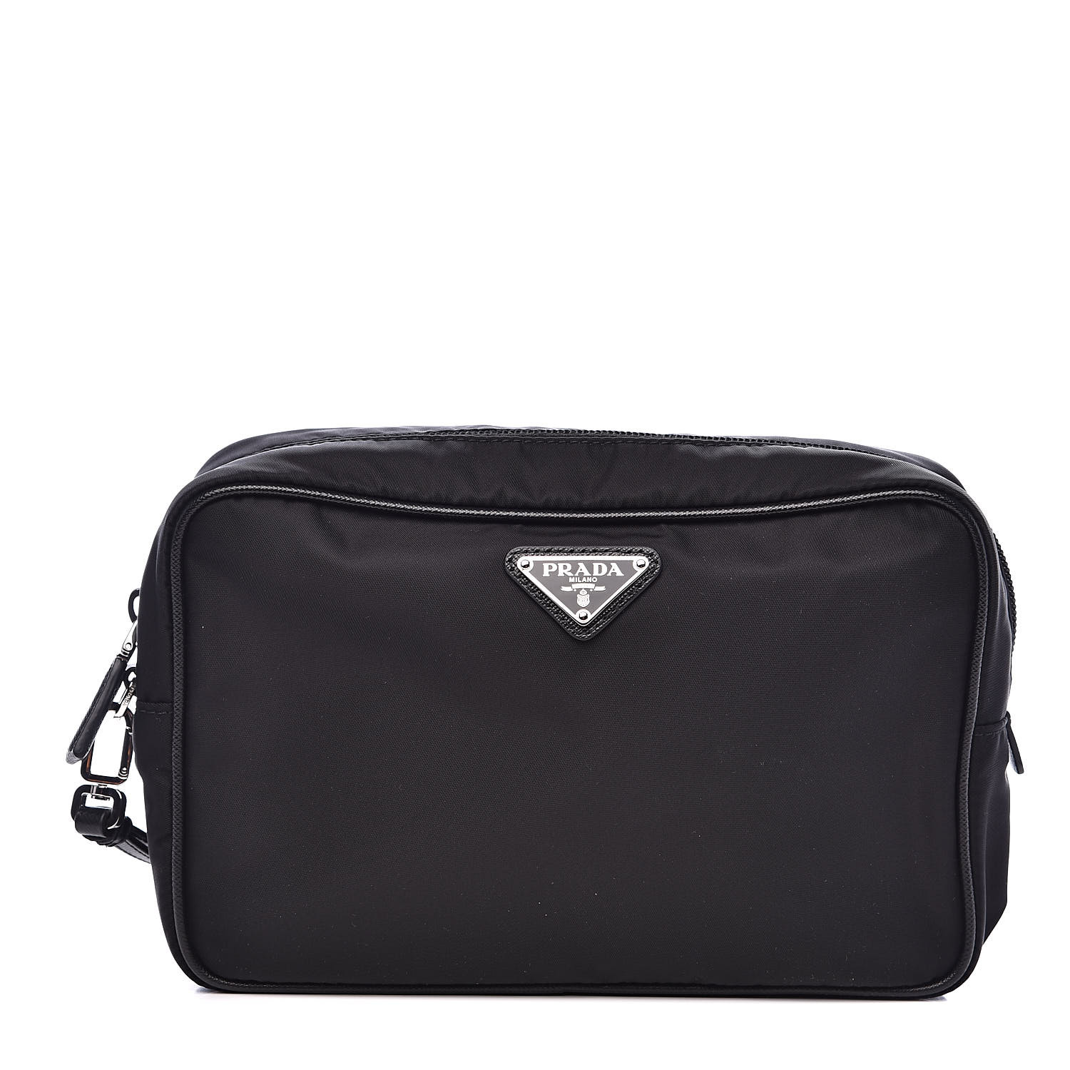 PRADA Tessuto Nylon Saffiano Wristlet Black 528409 | FASHIONPHILE