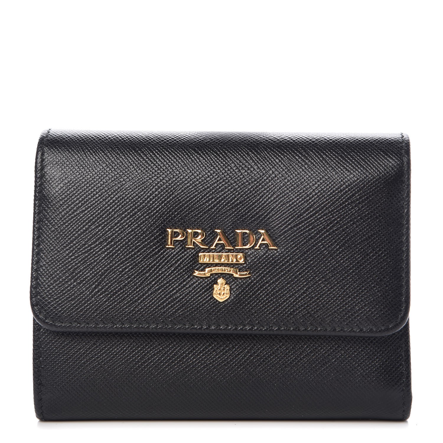 PRADA Saffiano Metal Tri-Fold Wallet Black 350614