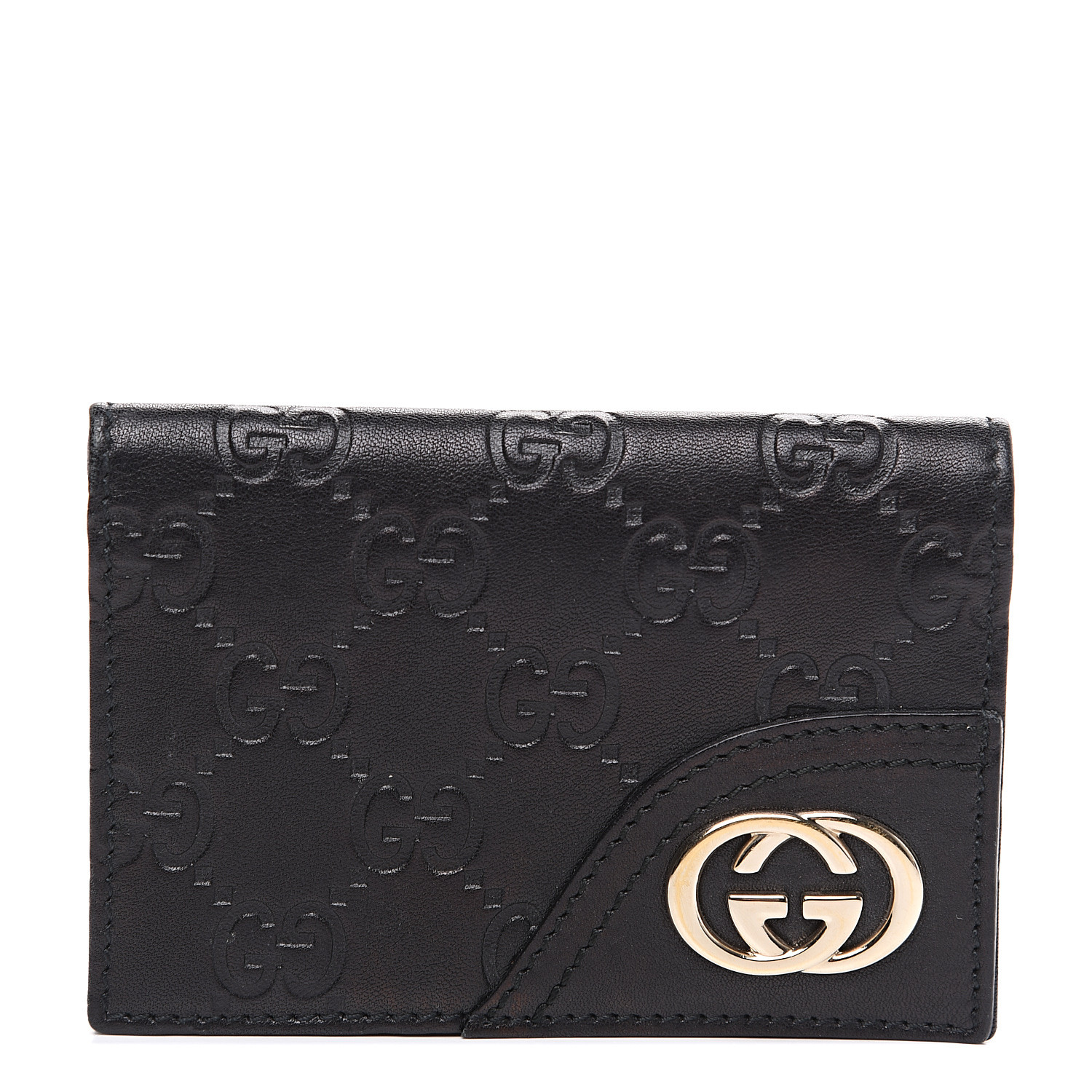 GUCCI Guccissima Business Card Holder Black 565007 | FASHIONPHILE