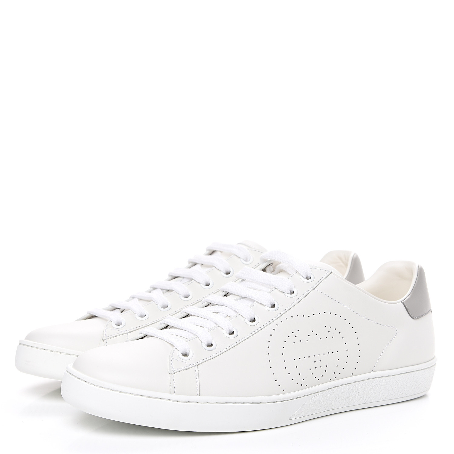 GUCCI Perforated Calfskin Womens Interlocking G Ace Sneakers 39 White ...