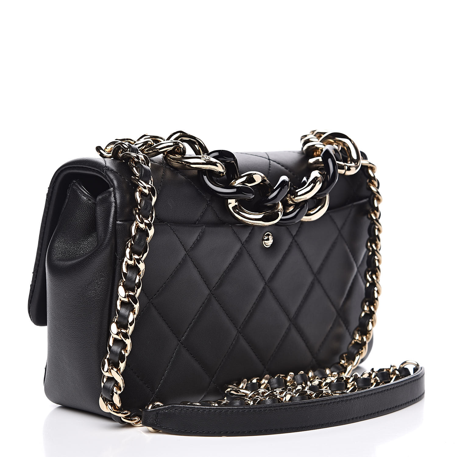 CHANEL Lambskin Quilted Resin Bi-Color Chain Flap Bag Black 523501