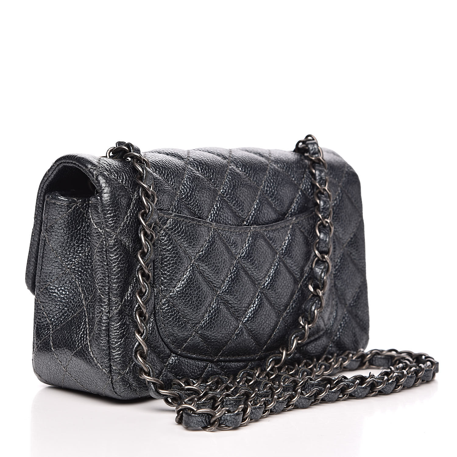 CHANEL Pearly Caviar Quilted Mini Rectangular Flap Grey 523555