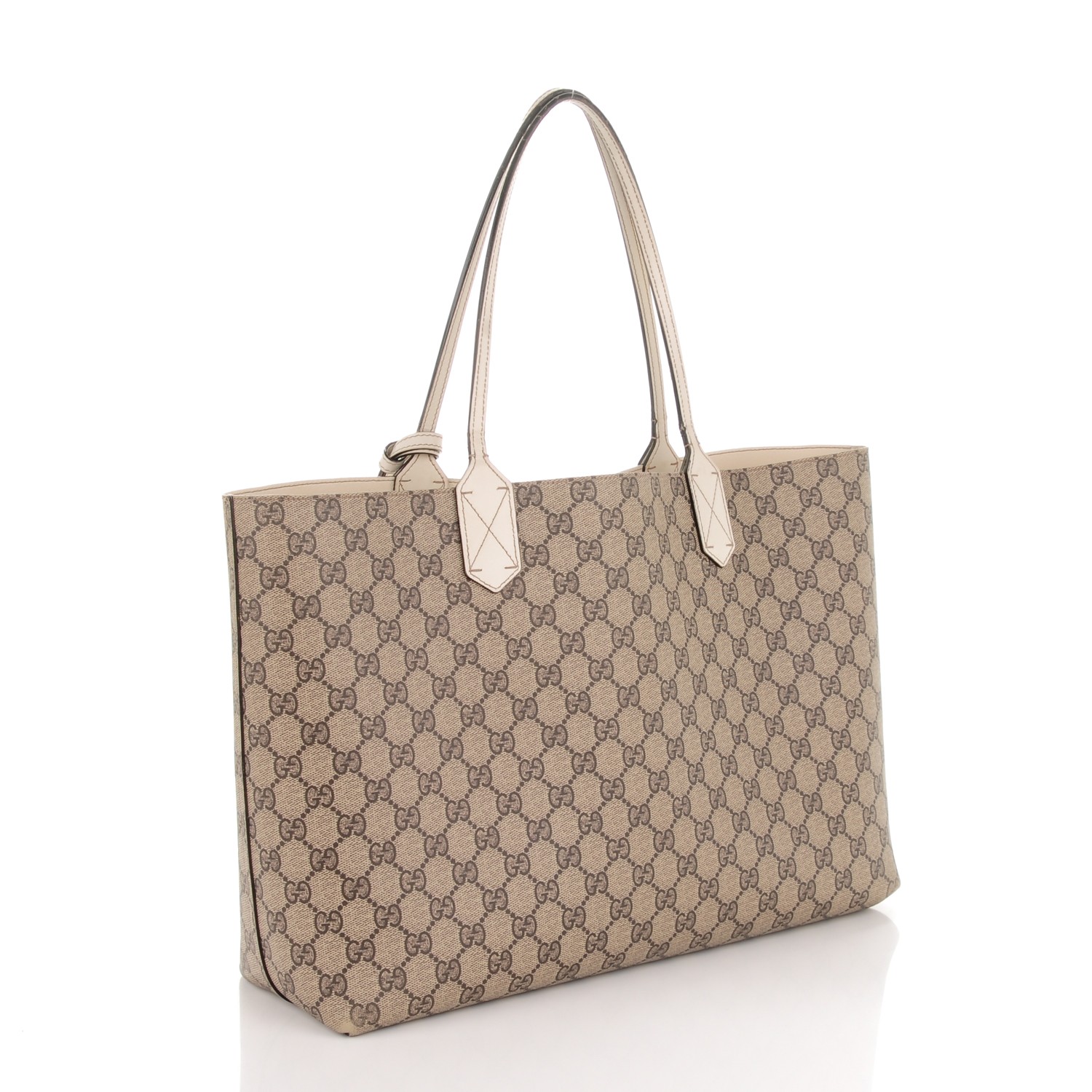 GUCCI Textured Calfskin Monogram Medium Reversible GG Tote White 167475