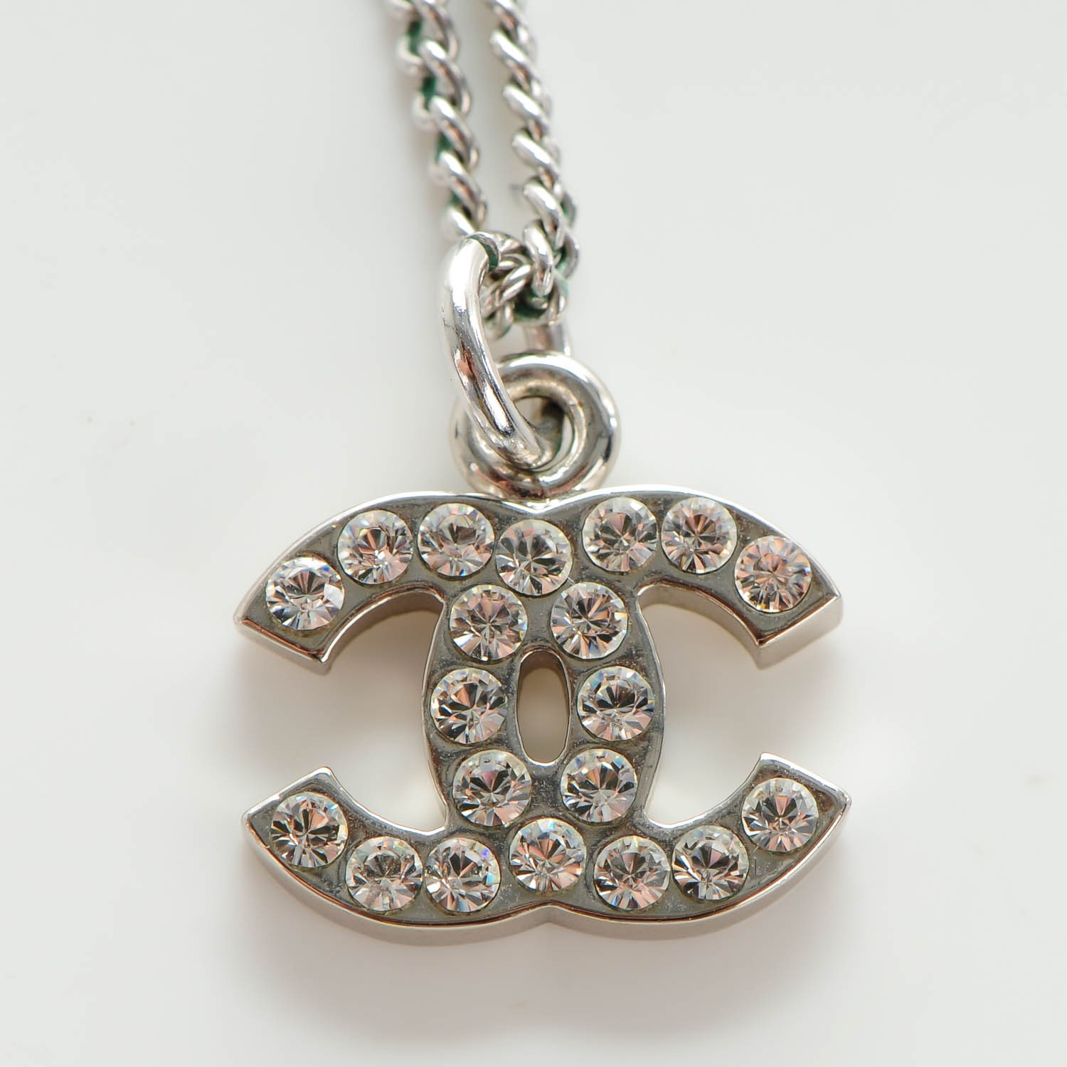 CHANEL Crystal Timeless CC Necklace Silver 143535