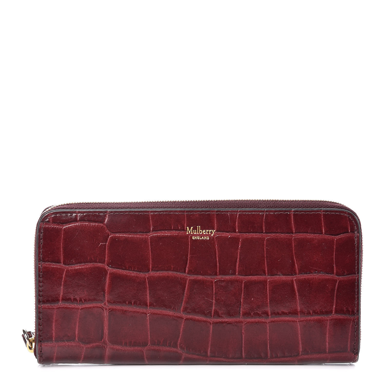 Mulberry Crocodile Embossed Zip Around Wallet Burgundy 406543