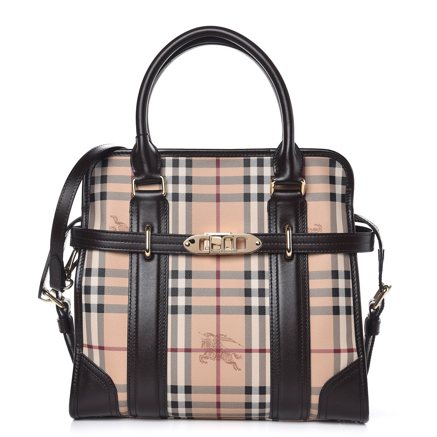 BURBERRY Haymarket Check Medium Portrait Minford Tote Chocolate 312661