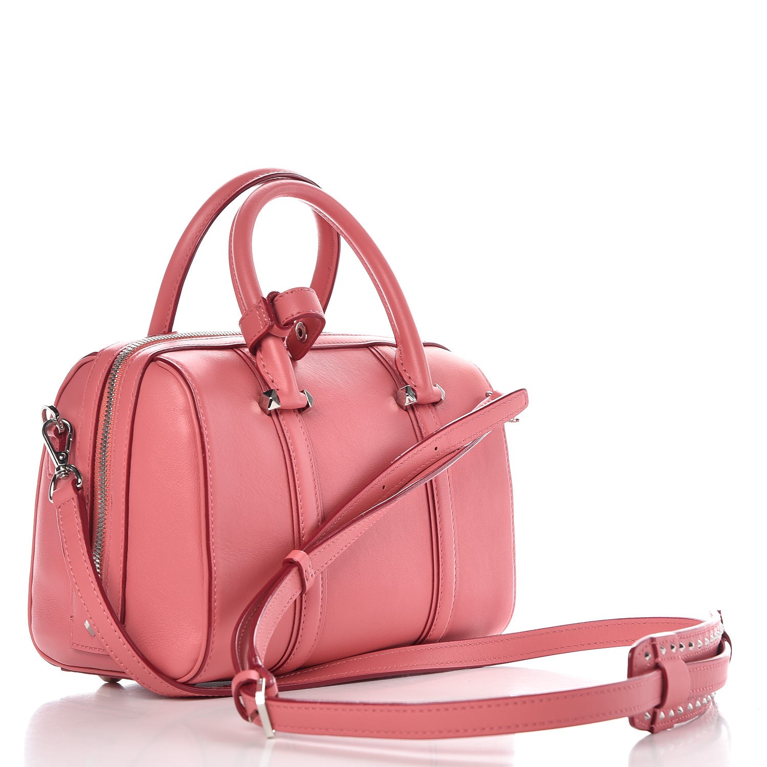 MCM Calfskin Small Essential Boston Bag Pink 301793 | FASHIONPHILE