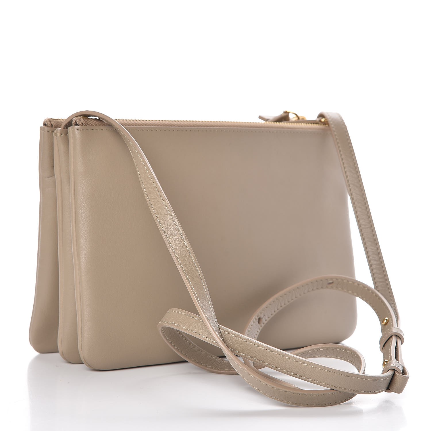 CELINE Lambskin Small Trio Crossbody Bag Beige 359644