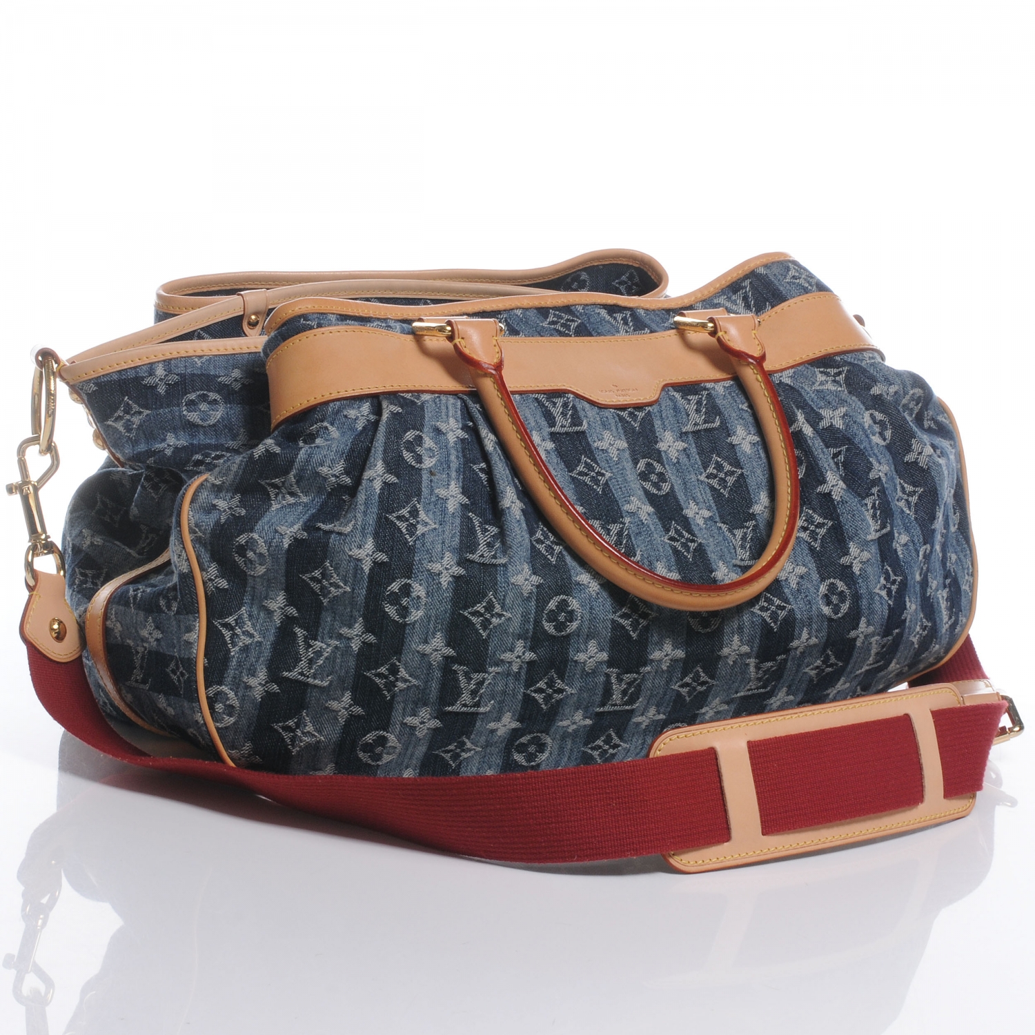 Louis Vuitton, Bags, Louis Vuitton Porte Epaule Raye Handbag Striped  Monogram Denim Mm Blue