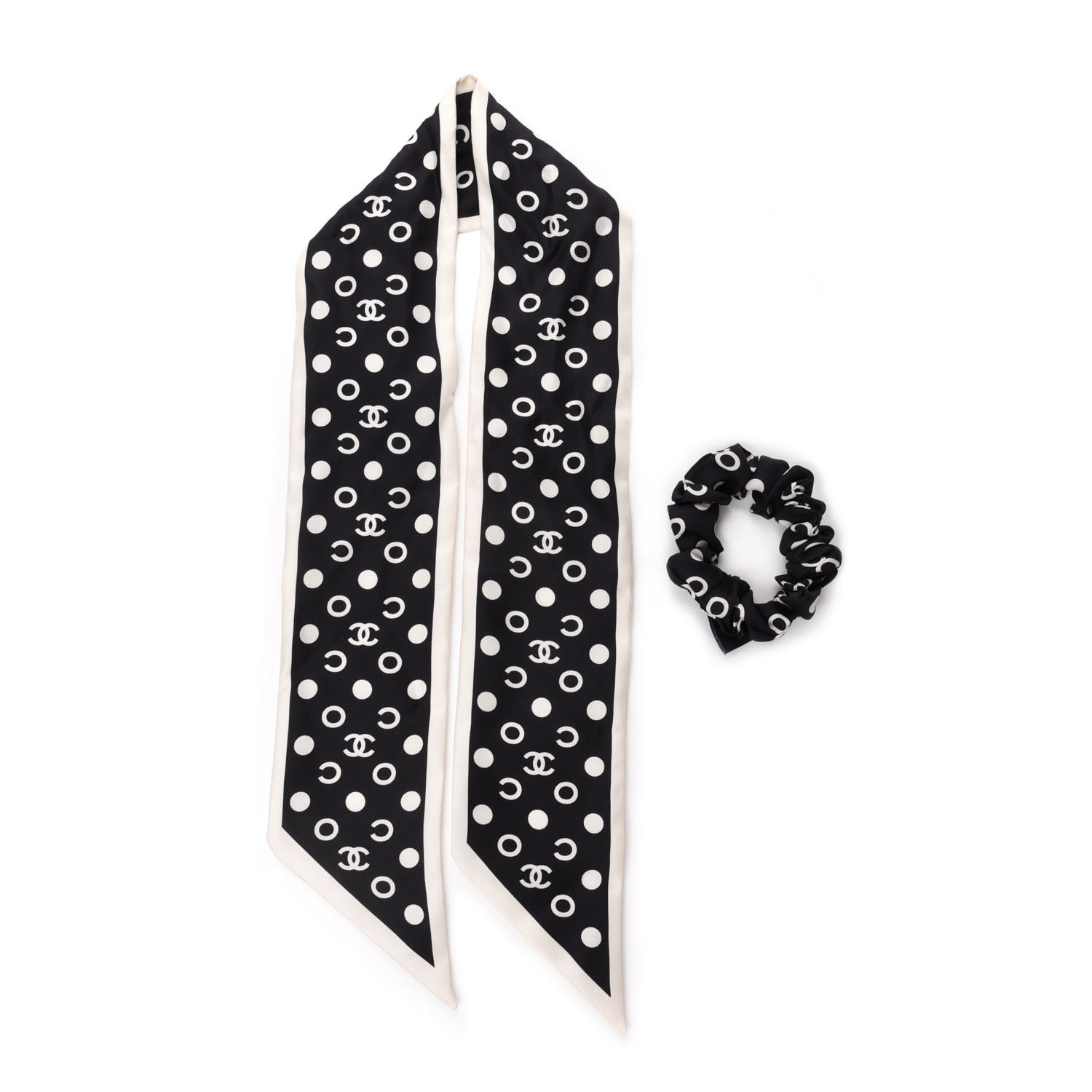 CHANEL Silk CC Twilly Hair Tie Black White 724964 | FASHIONPHILE