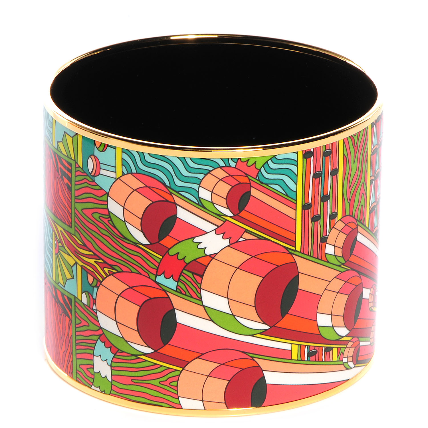 HERMES Enamel Printed Mega Wide Point d'Orgue Bracelet 70 71855