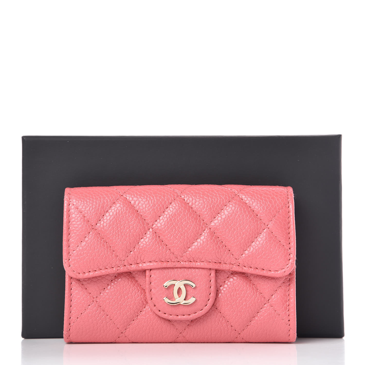 CHANEL Metallic Caviar Quilted Flap Card Holder Pink 366544