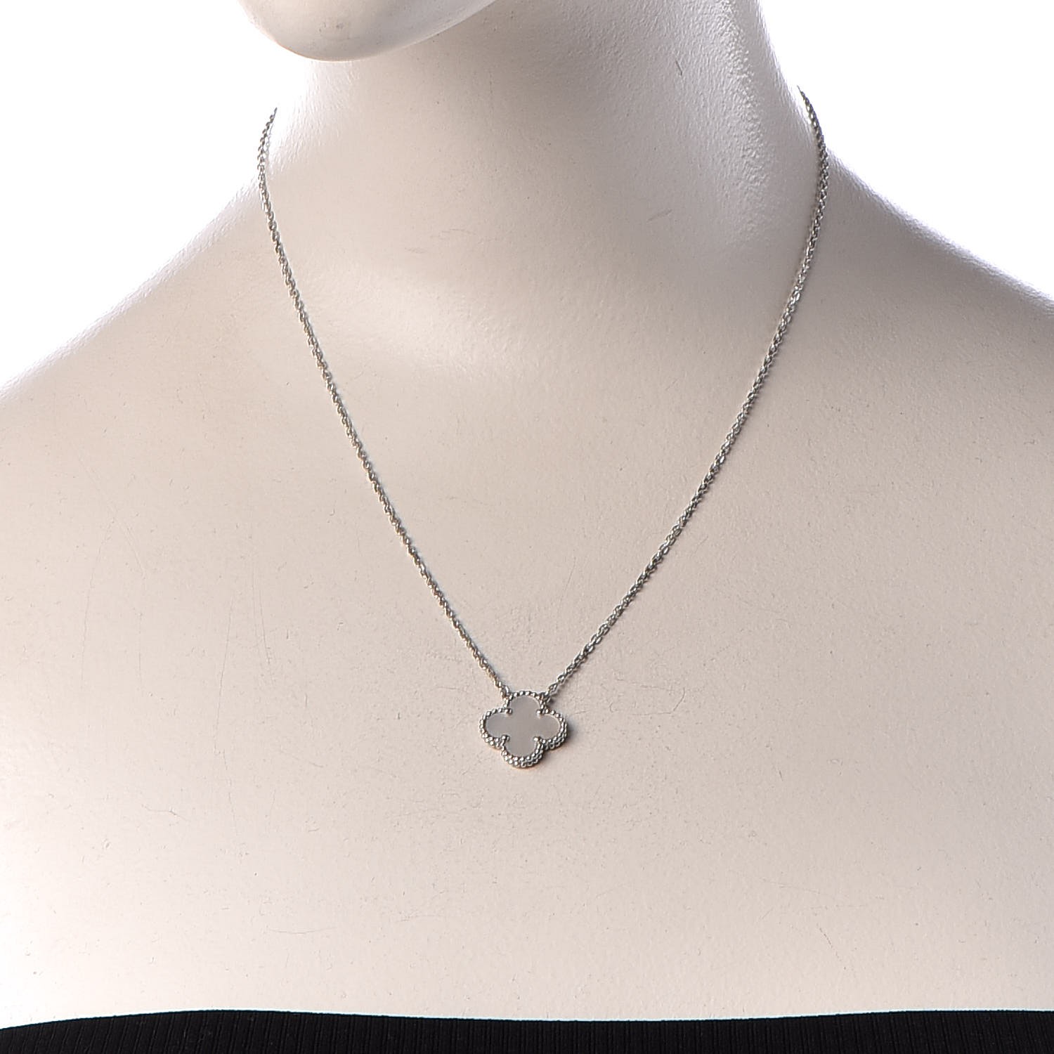 Van Cleef And Arpels 18k White Gold Mother Of Pearl Vintage Alhambra Pendant Necklace 311693 5507